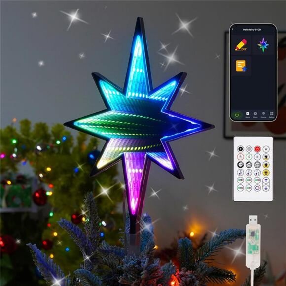Smart Christmas Tree Topper Star, 8.7" W*12.0''H 27LED RGB Color Change - Picture 1 of 7